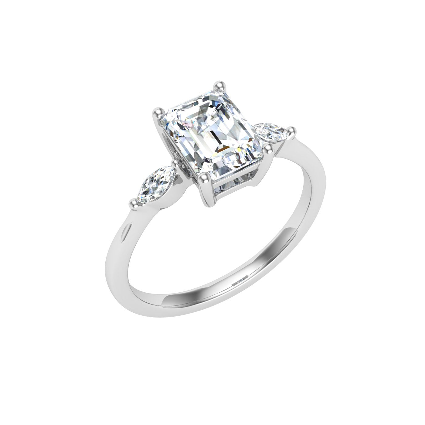 Bloom Emerald 3 Stone Solitaire Moissanite Engagement Ring